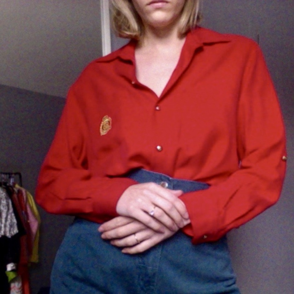 [Vintage] Red Silk Button Down Shirt